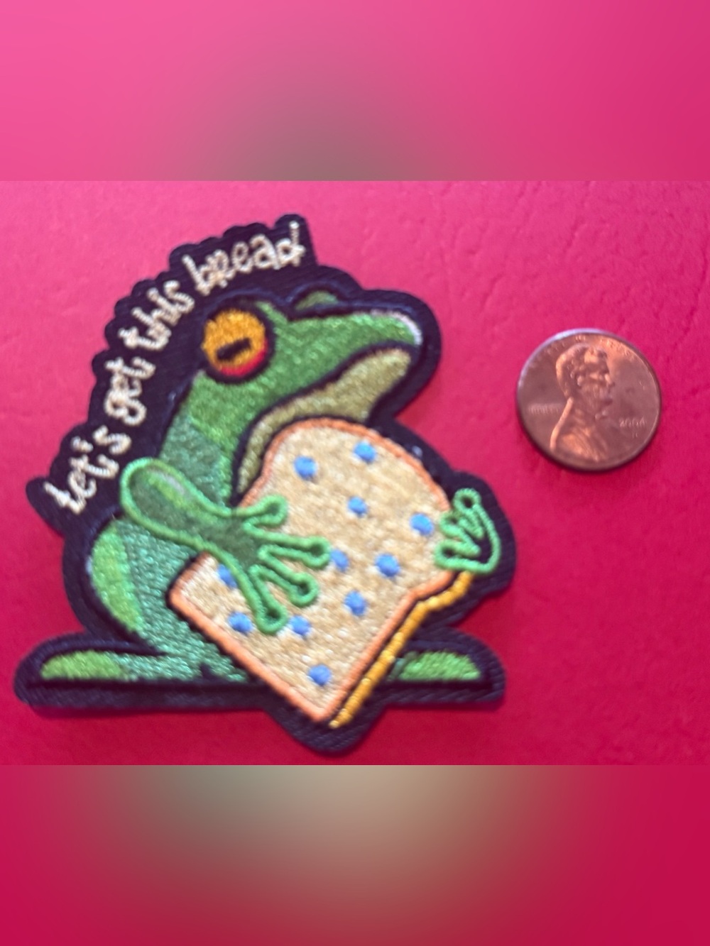 Frog Embroidered Patch - Green Frog with Toast Design